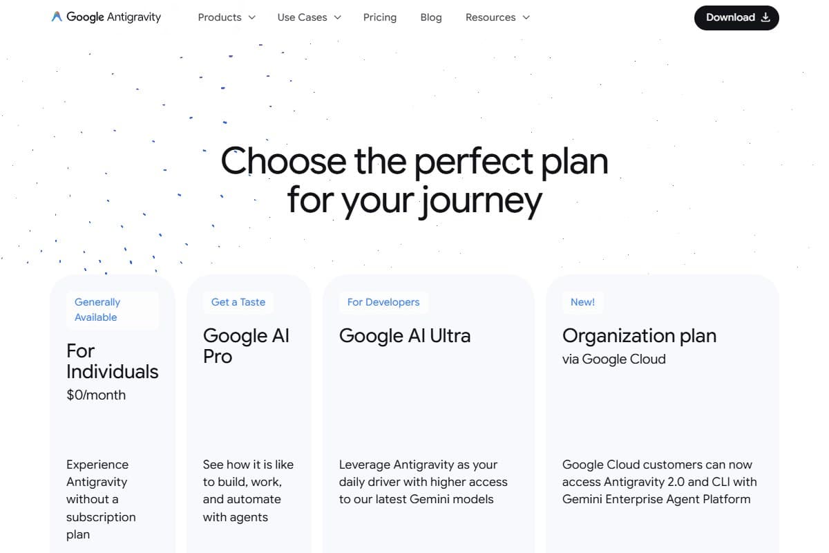 Screenshot: Google Antigravity 2 pricing page — current tiers as of June 2026