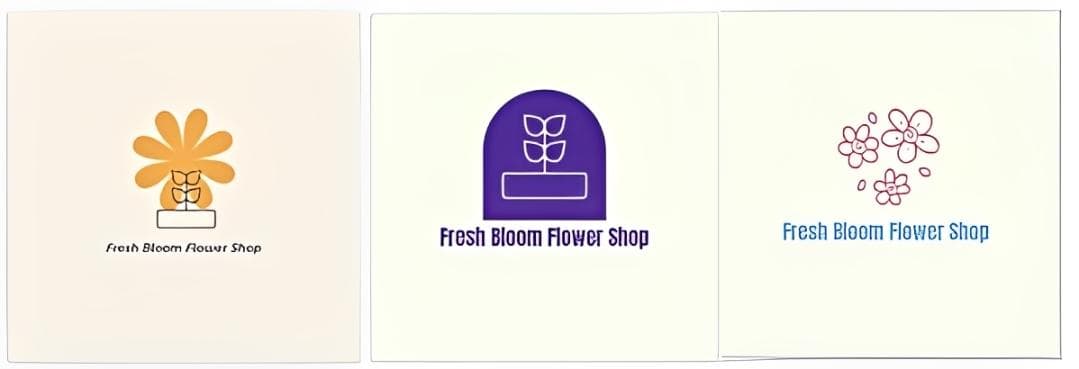 Three simple Fresh Bloom Flower Shop logos generated by Adobe Express