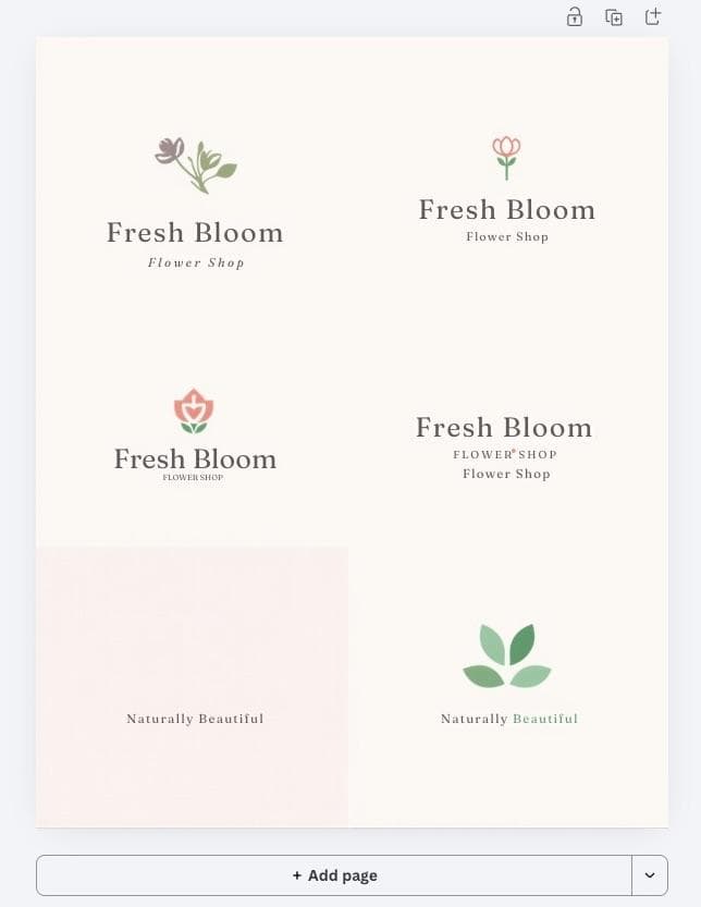 Canva page showing a few simple Fresh Bloom Flower Shop logo templates