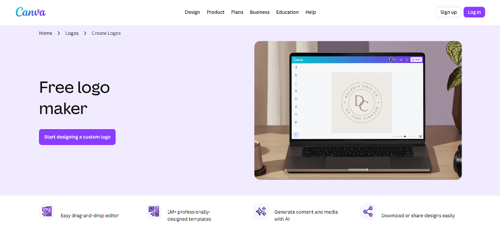 Canva free logo maker landing page