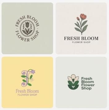Four simple Fresh Bloom Flower Shop logos generated by Wix