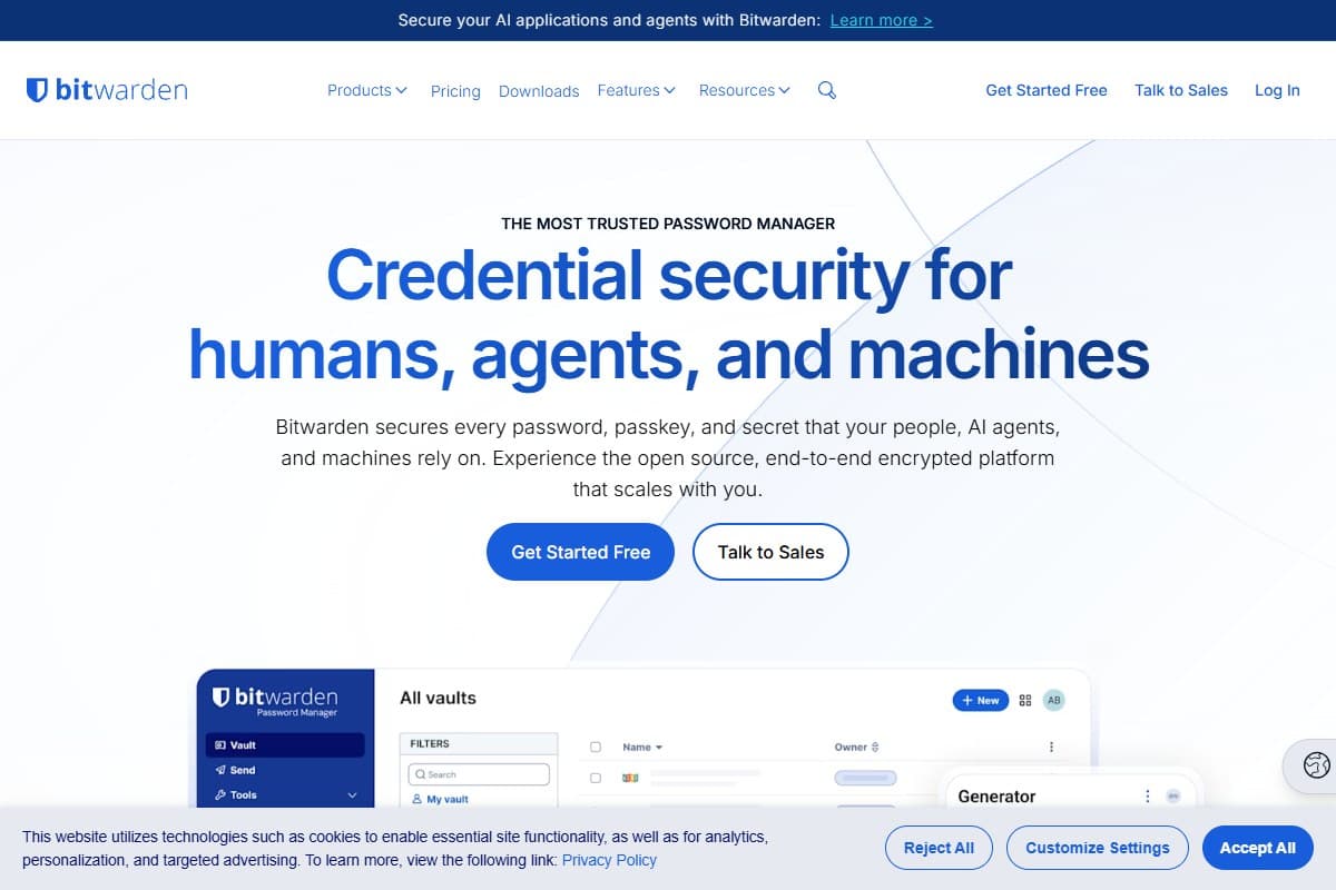 Screenshot: Bitwarden — the open-source manager with a free tier that syncs unlimited devices (June 2026)
