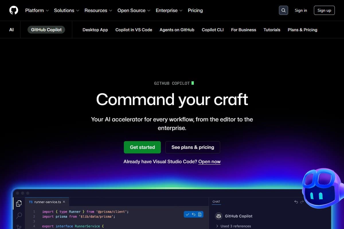 Screenshot: GitHub Copilot — the Microsoft-owned incumbent now facing a SpaceX-backed Cursor