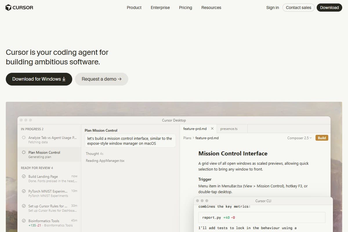 Screenshot: Cursor.com — the AI coding tool SpaceX is buying for $60 billion
