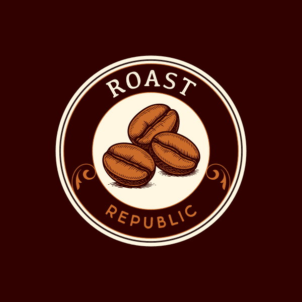 Selected Roast Republic circular badge logo with three coffee beans