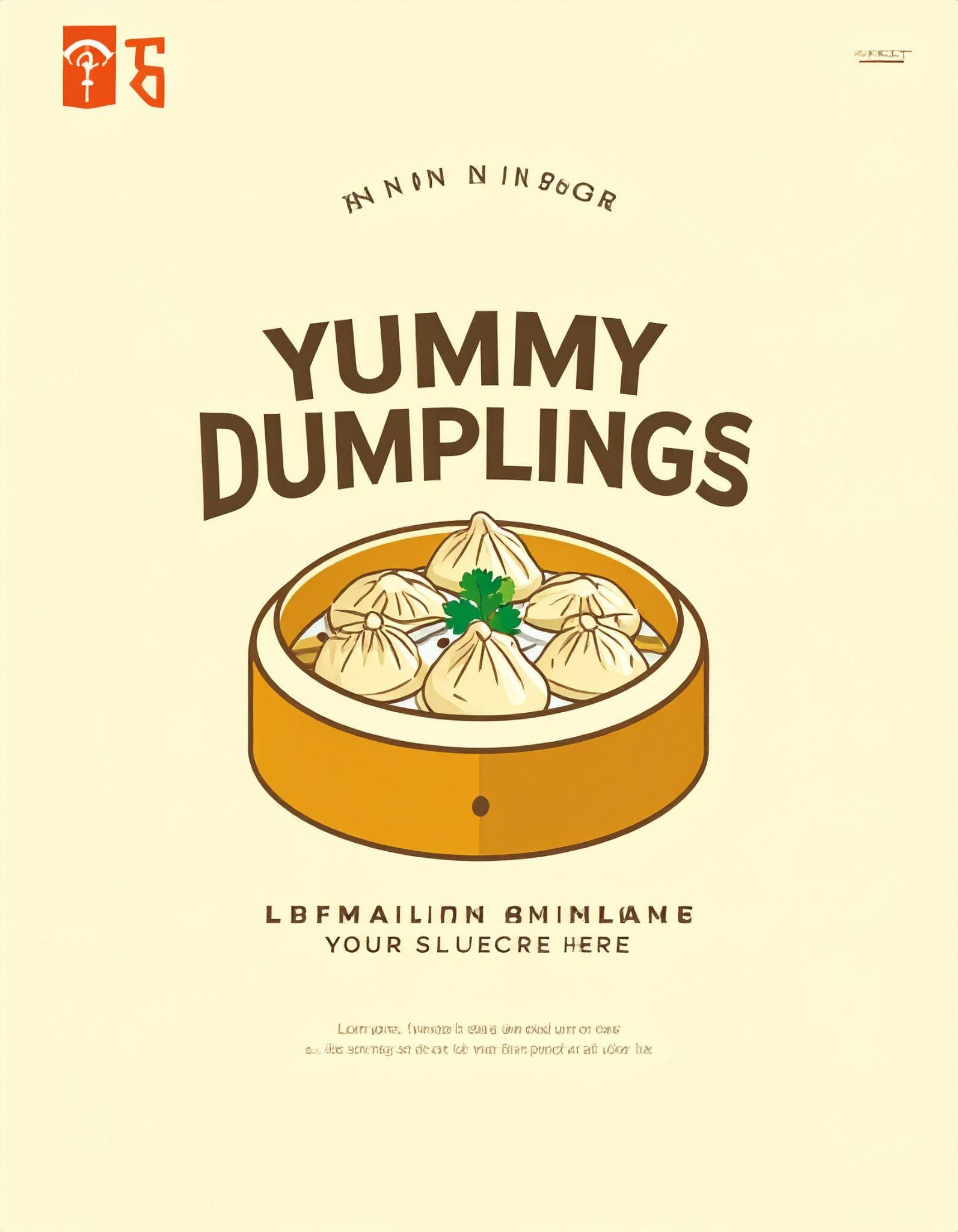 Adobe Express Yummy Dumplings concept with a steamer illustration and garbled filler text