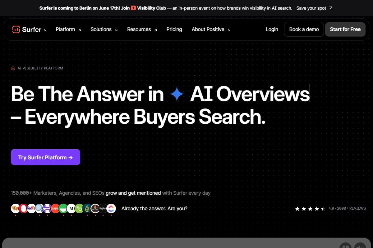 Screenshot: Surfer SEO — the most precise Content Editor in the category, priced for agencies and teams.