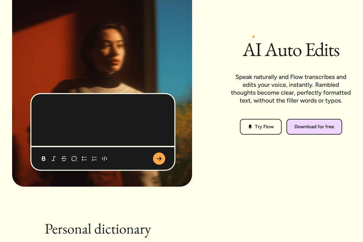 Screenshot: Wispr Flow's AI Auto Edits, which transcribe speech and strip filler words and typos as you dictate