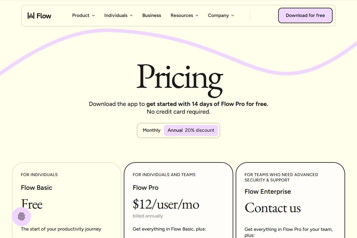 Screenshot: Wispr Flow's 2026 pricing — Basic, Pro, and Enterprise tiers