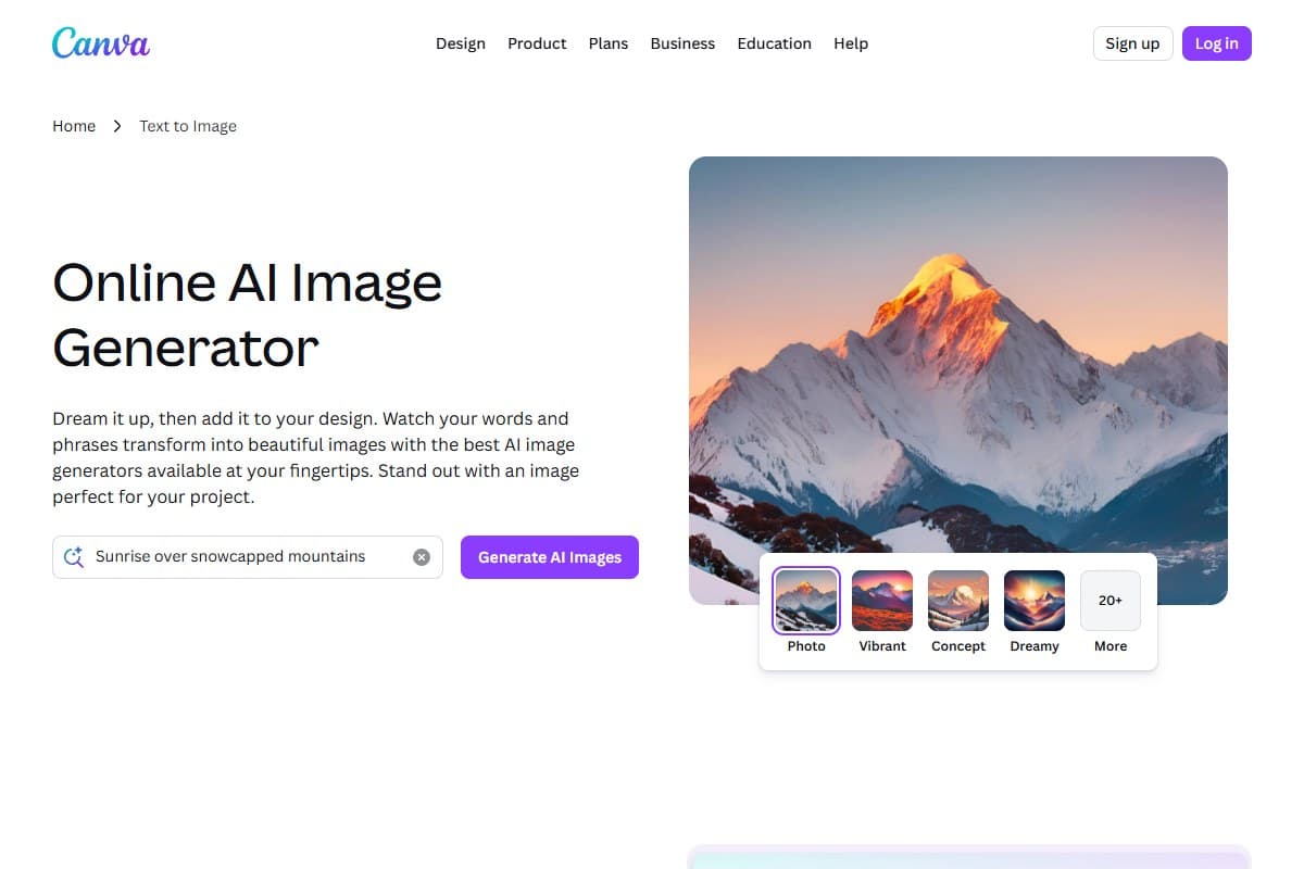 Screenshot: Canva's AI image generator — Dream Lab runs on Leonardo's Phoenix model under the hood (June 2026)