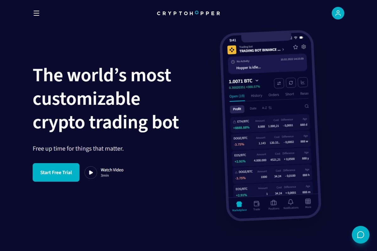 Screenshot: Cryptohopper homepage (July 2026)