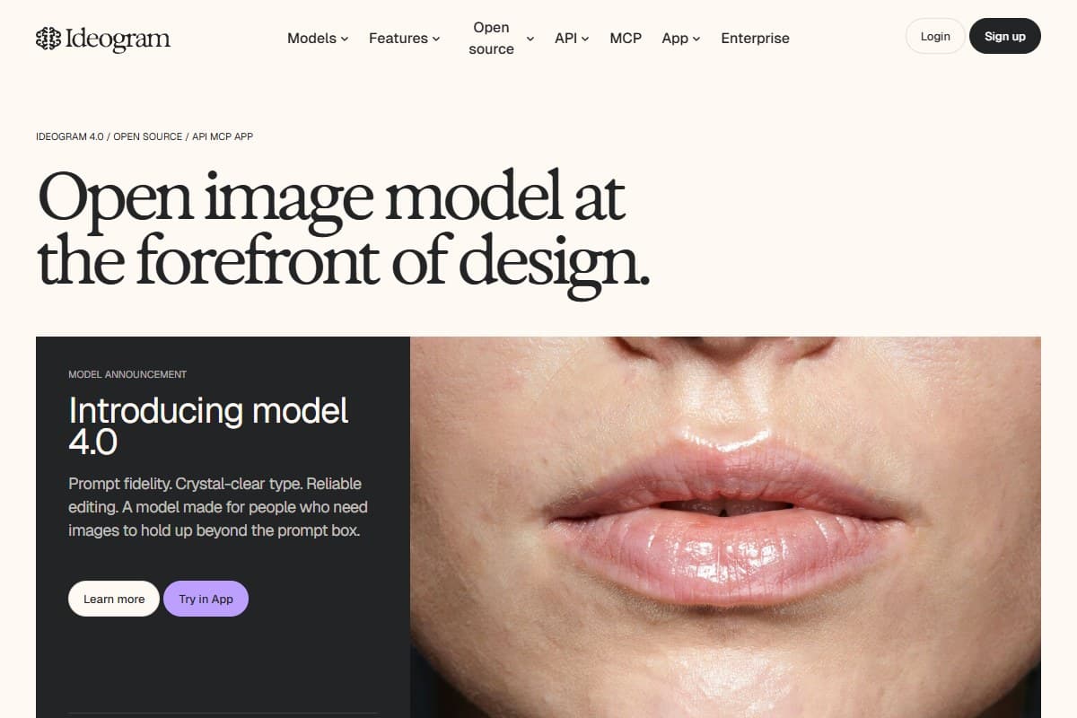 Screenshot: Ideogram model 4.0 — 'crystal-clear type' is the pitch, and in testing it held up (June 2026)